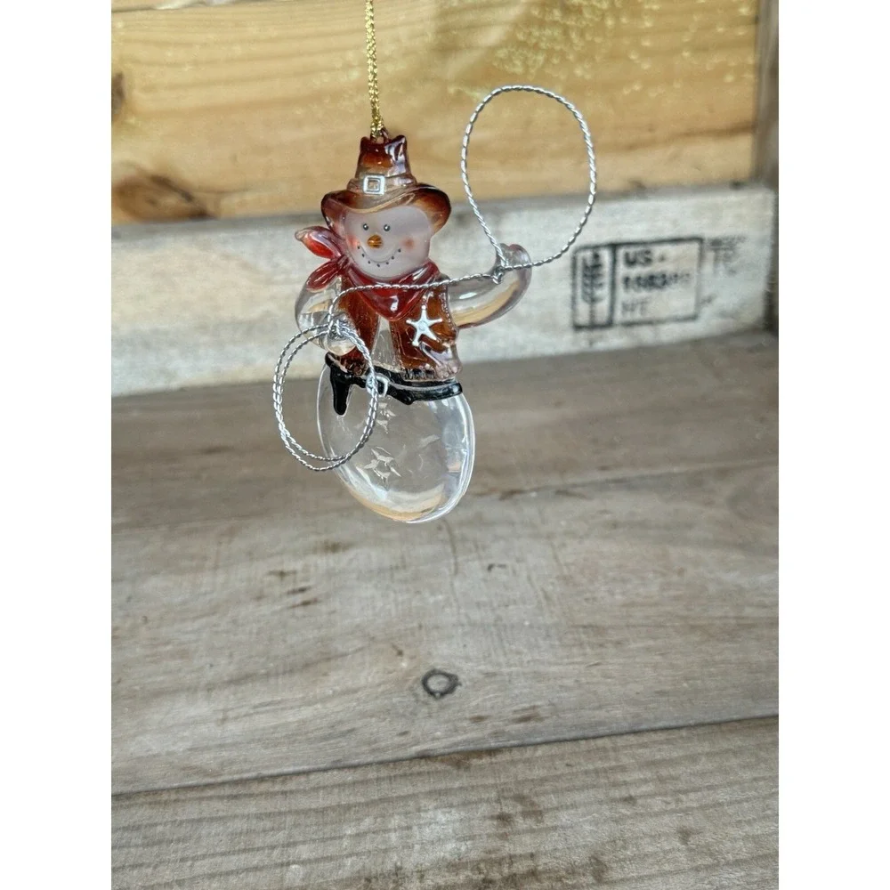 Gerson Cowboy Sheriff Snowman Christmas Ornament Acrylic Holding Metal Lasso‎